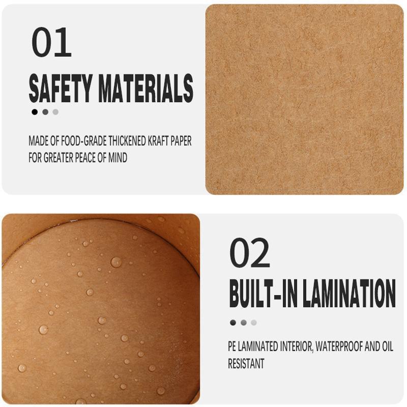 250PCS Biodegradable Kraft Paper Soup Buckets with Lids - 250ML