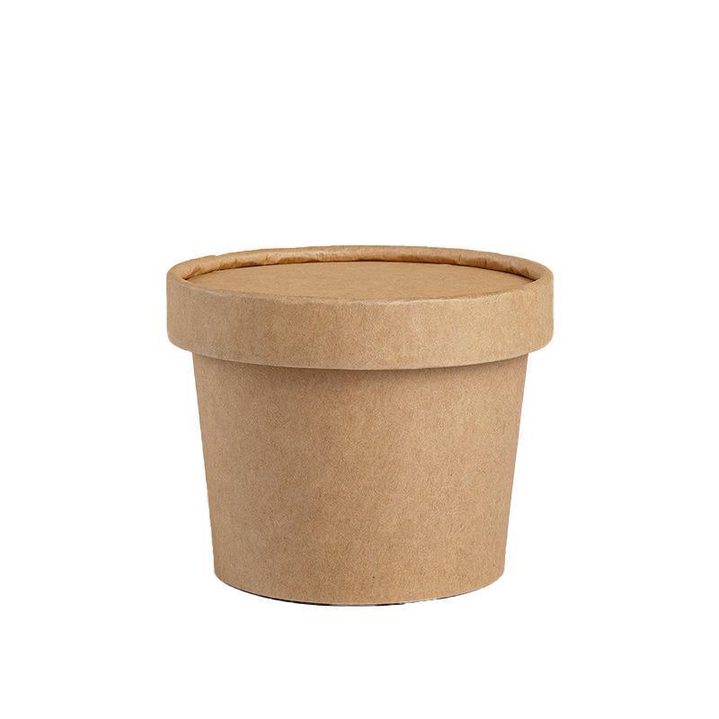250PCS Biodegradable Kraft Paper Soup Buckets with Lids - 250ML