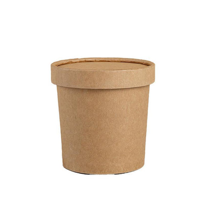 250PCS Biodegradable Kraft Paper Soup Buckets with Lids - 250ML