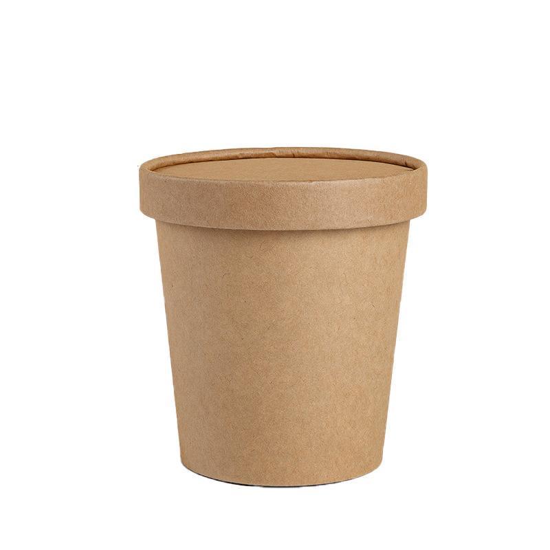 250PCS Biodegradable Kraft Paper Soup Buckets with Lids - 250ML