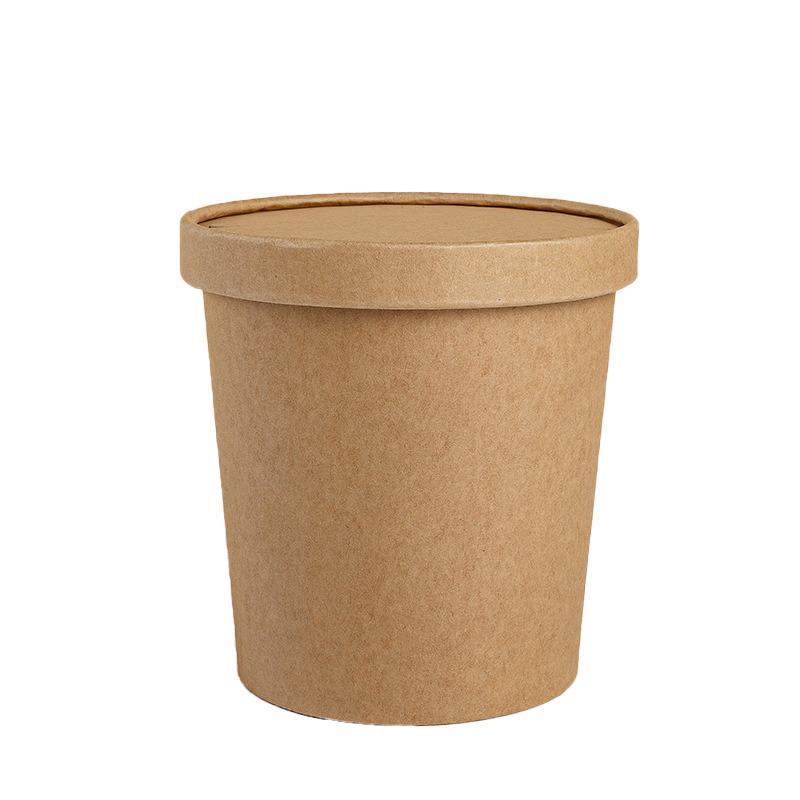 250PCS Biodegradable Kraft Paper Soup Buckets with Lids - 250ML