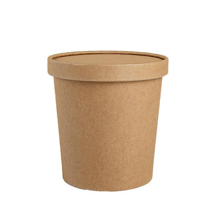 250PCS Biodegradable Kraft Paper Soup Buckets with Lids - 250ML
