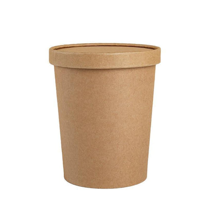 250PCS Biodegradable Kraft Paper Soup Buckets with Lids - 250ML