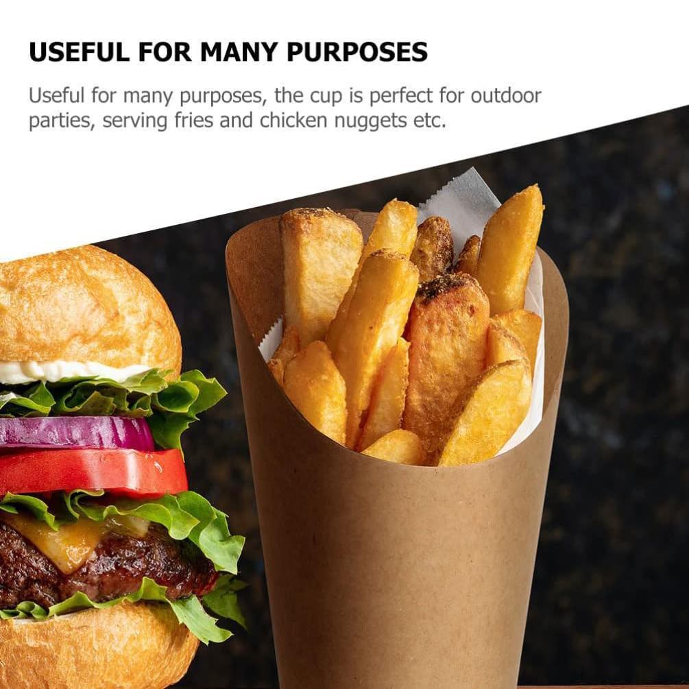 French Fries Holder Kraft Paper Cups Holder Disposable Paper Cups - 22OZ - SuperSaverAU - view 2