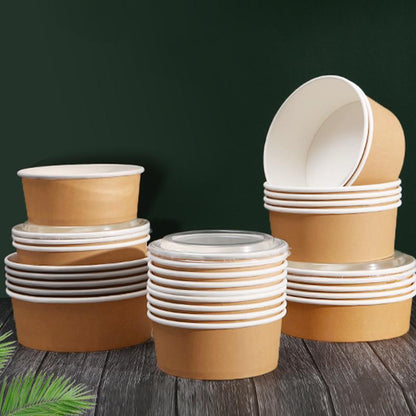 1500ML Kraft Paper Salad Bowl with Lid - Eco-Friendly Takeout Container