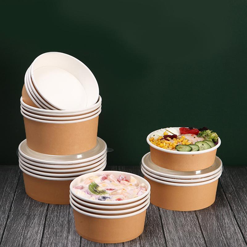 1500ML Kraft Paper Salad Bowl with Lid - Eco-Friendly Takeout Container