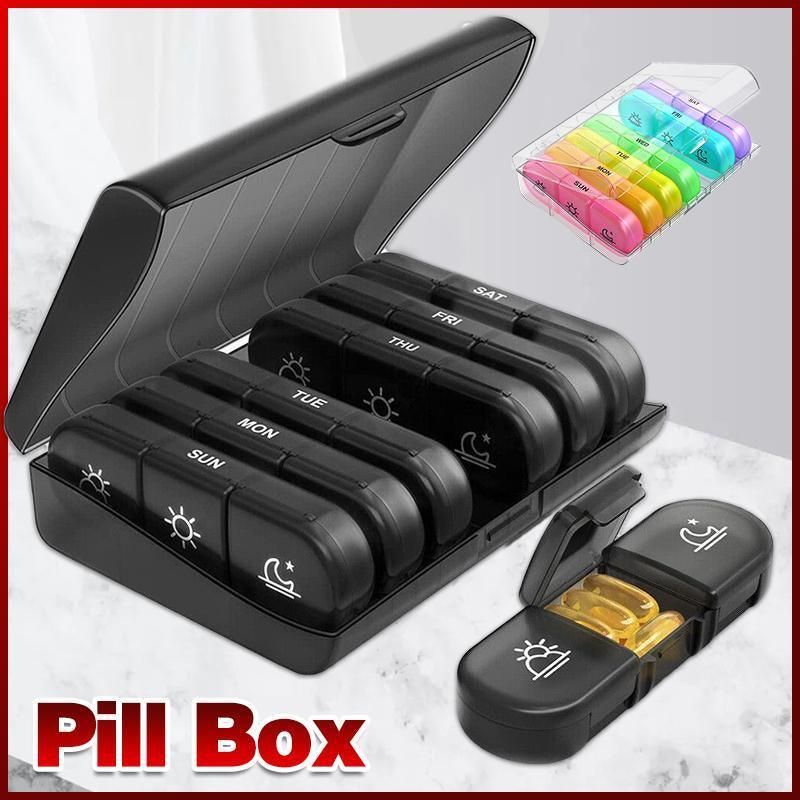 Premium Black 7 Day Pill Organiser with Detachable Daily Tablet Boxes