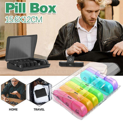 Black 7 Day Pill Organizer - Weekly Medication Case