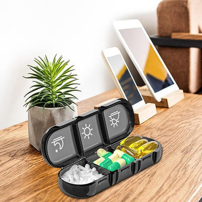 Black 7 Day Pill Organizer - Weekly Medication Case