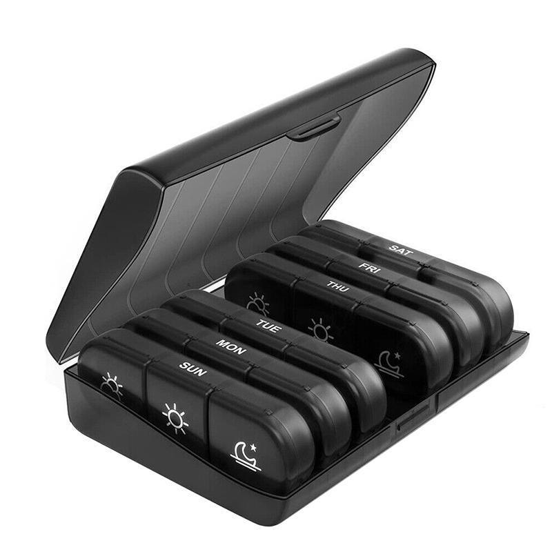 Black 7 Day Pill Organizer - Weekly Medication Case