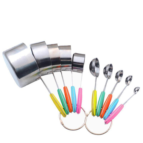 10 Piece Stainless Steel Measuring Cups and Spoons Set with Non-Slip Silicone Handles - SuperSaverAU - view 2