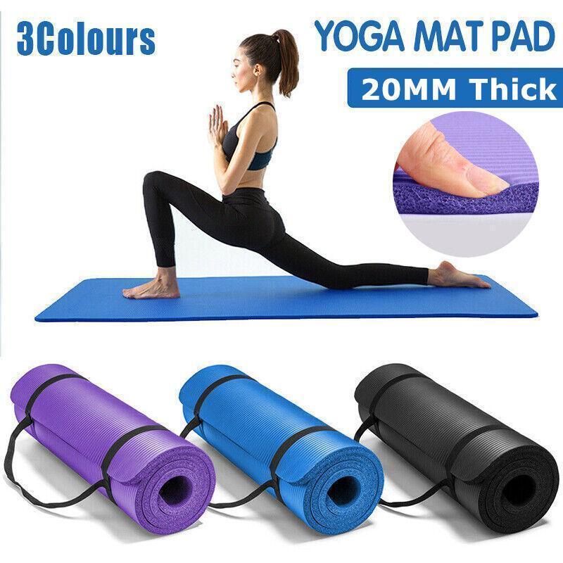 NBR Yoga Mat 183x61cm 20MM Thick Non-Slip Exercise Fitness Pad - Black - SuperSaverAU - view 1