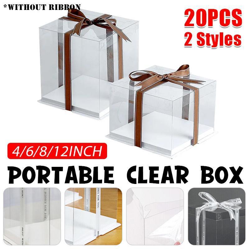 20 PCS Clear Treat Box Box Portable Cake Display Transparent Birthday Cake - 6 INCH(without ribbon)-Single - SuperSaverAU - view 1