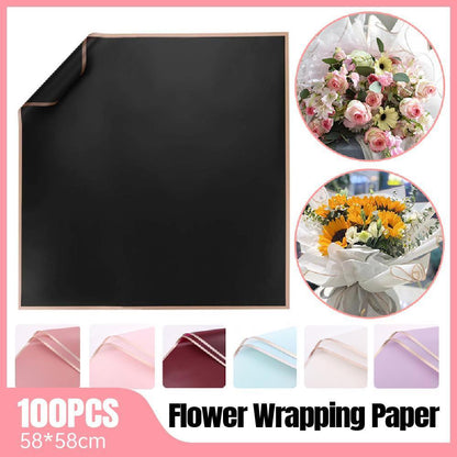 100PCS Waterproof Flower Gift Wrapping Paper Florist Bouquet Craft Packaging - Silver-Red
