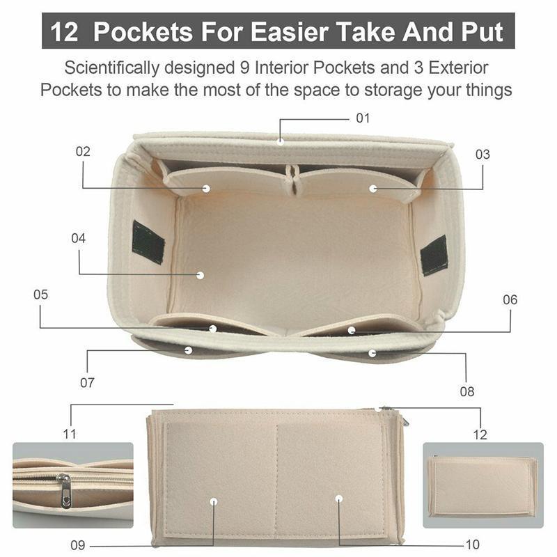 Felt Handbag Organizer Insert - Multiple Pockets for Tote and Purse Beige L - SuperSaverAU - view 4