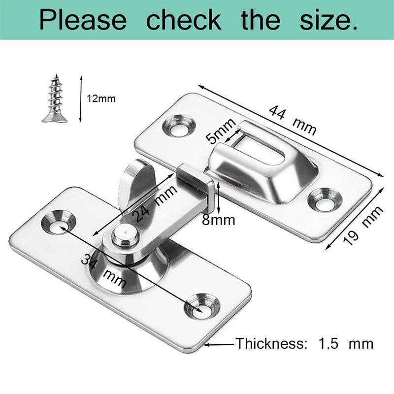 Premium 90 Degree Stainless Steel Sliding Door Lock – Silver 2 Pack