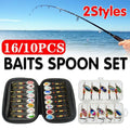 10/16PCS Fishing Lure Spinners Baits Spoon Set with Tackle Bag Trout Bass Tackle - A(16PCS) - SuperSaverAU - view 1