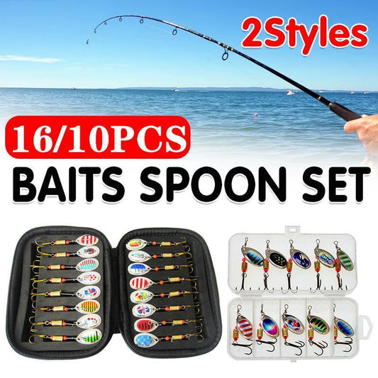 10/16PCS Fishing Lure Spinners Baits Spoon Set with Tackle Bag Trout Bass Tackle - A(16PCS)