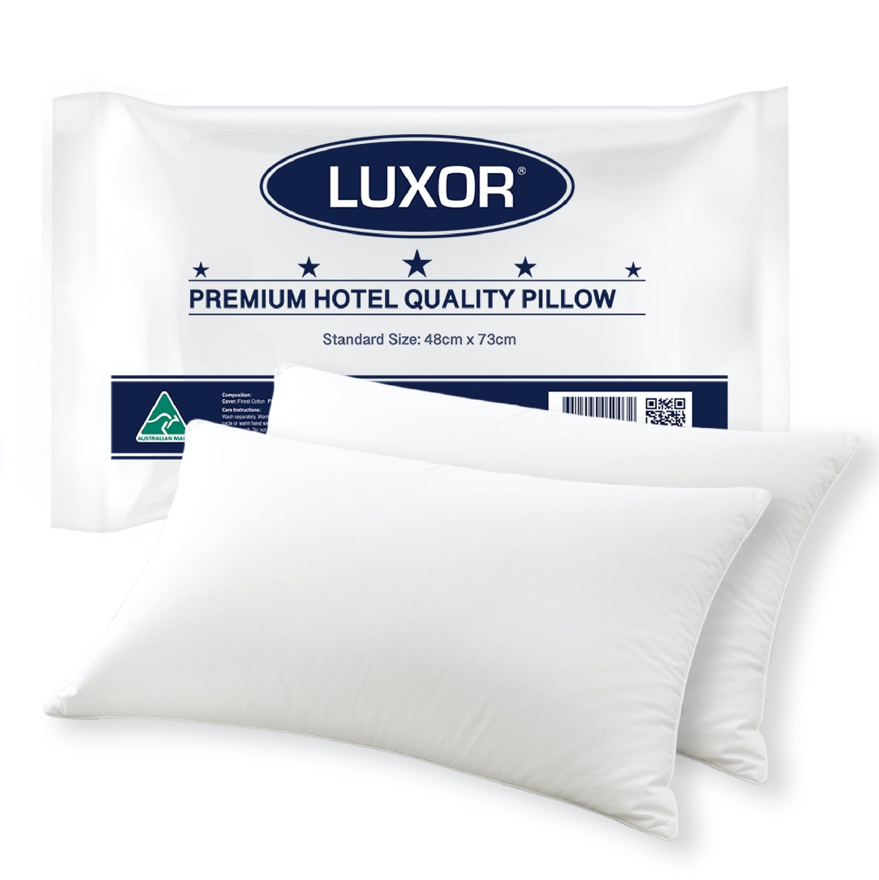 Luxor Australian Made Hotel Quality Pillow Twin Pack 48cm x 73cm Memory Fibre - SuperSaverAU - view 1