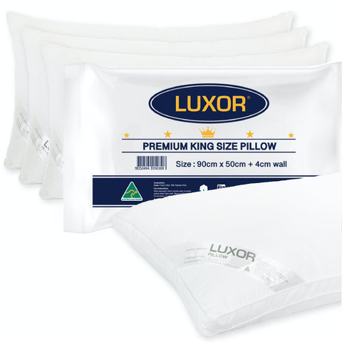 Luxor Australian Made King Size Pillow 90cm x 50cm + 4cm Wall - 4 Pack - SuperSaverAU - view 1
