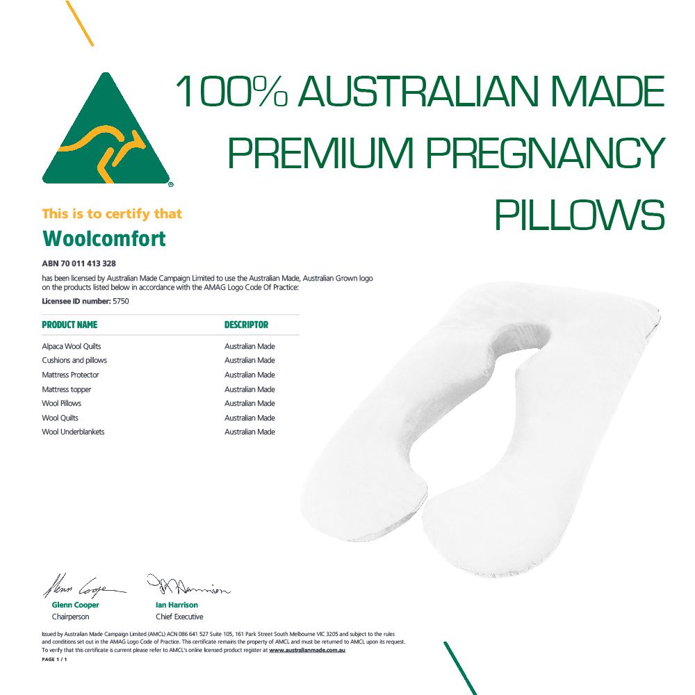 Woolcomfort Maternity Pillow 140x80cm - Bamboo Cover, Nursing Support, Machine Washable