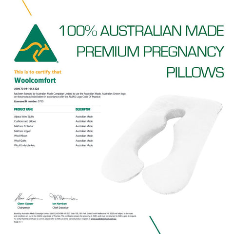 Woolcomfort Maternity Pillow 140x80cm - Bamboo Cover, Nursing Support, Machine Washable