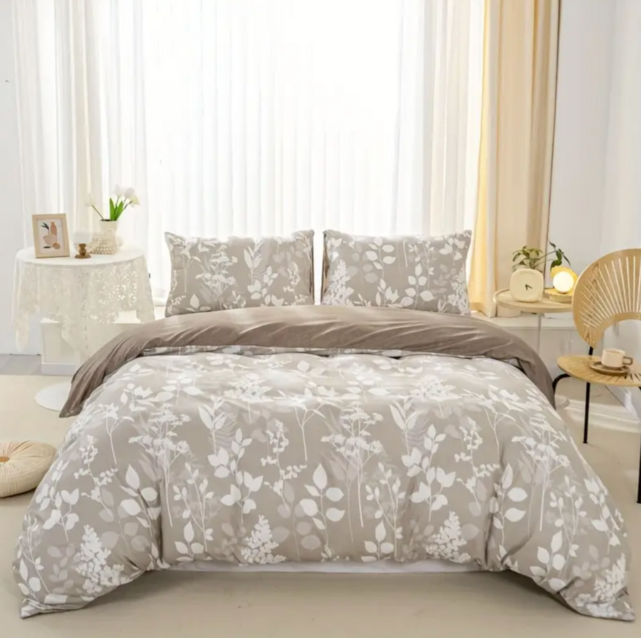 Dreamfields Canvas Fleur Quilt Cover Set - 3pcs, Double Size, Polyester, Easy Care - SuperSaverAU - view 1