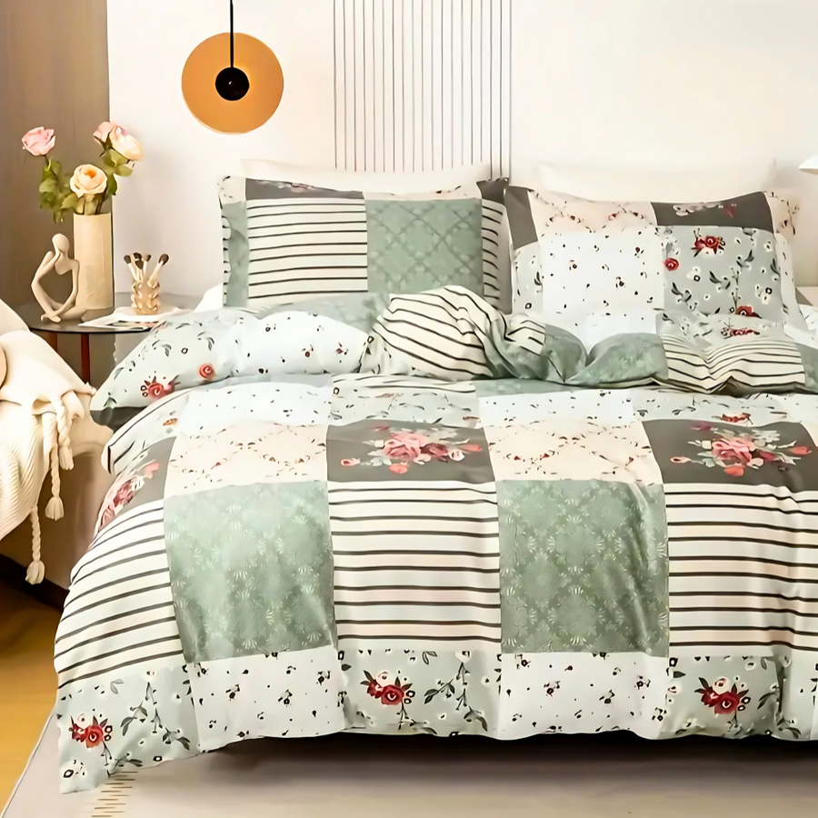 Dreamfields Emerald Plaid Quilt Cover Set - 3pcs, Double Size, Polyester - SuperSaverAU - view 1
