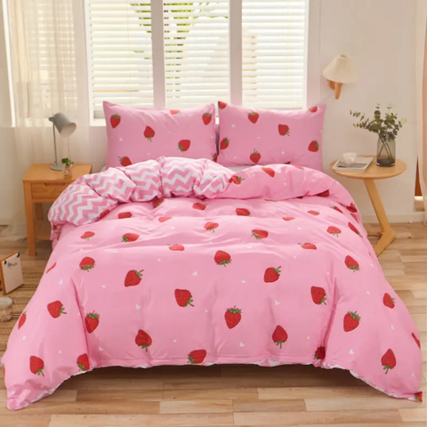 Dreamfields Strawberry Dream Quilt Cover Set - 3pcs, Double Size, Polyester - SuperSaverAU - view 1
