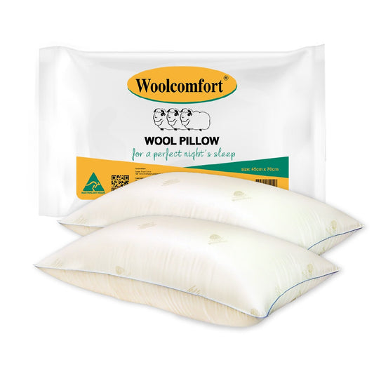 Woolcomfort Wool Pillow 45x75cm - 100% Pure Australian Wool, Sateen Cotton, Odourless