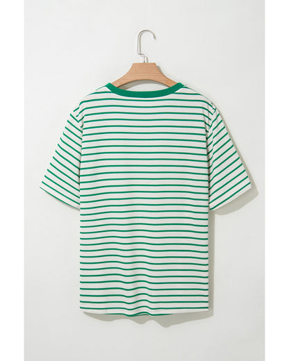 Green Stripe Plus Size Round Neck T-Shirt - 4X