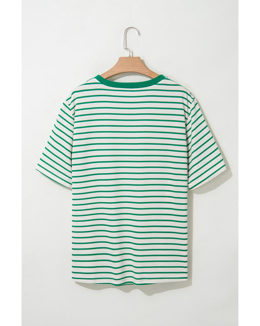 Green Stripe Plus Size Round Neck T-Shirt - 4X