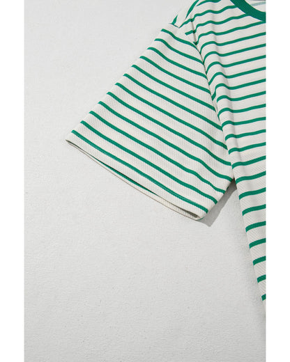 Green Stripe Plus Size Round Neck T-Shirt - 4X