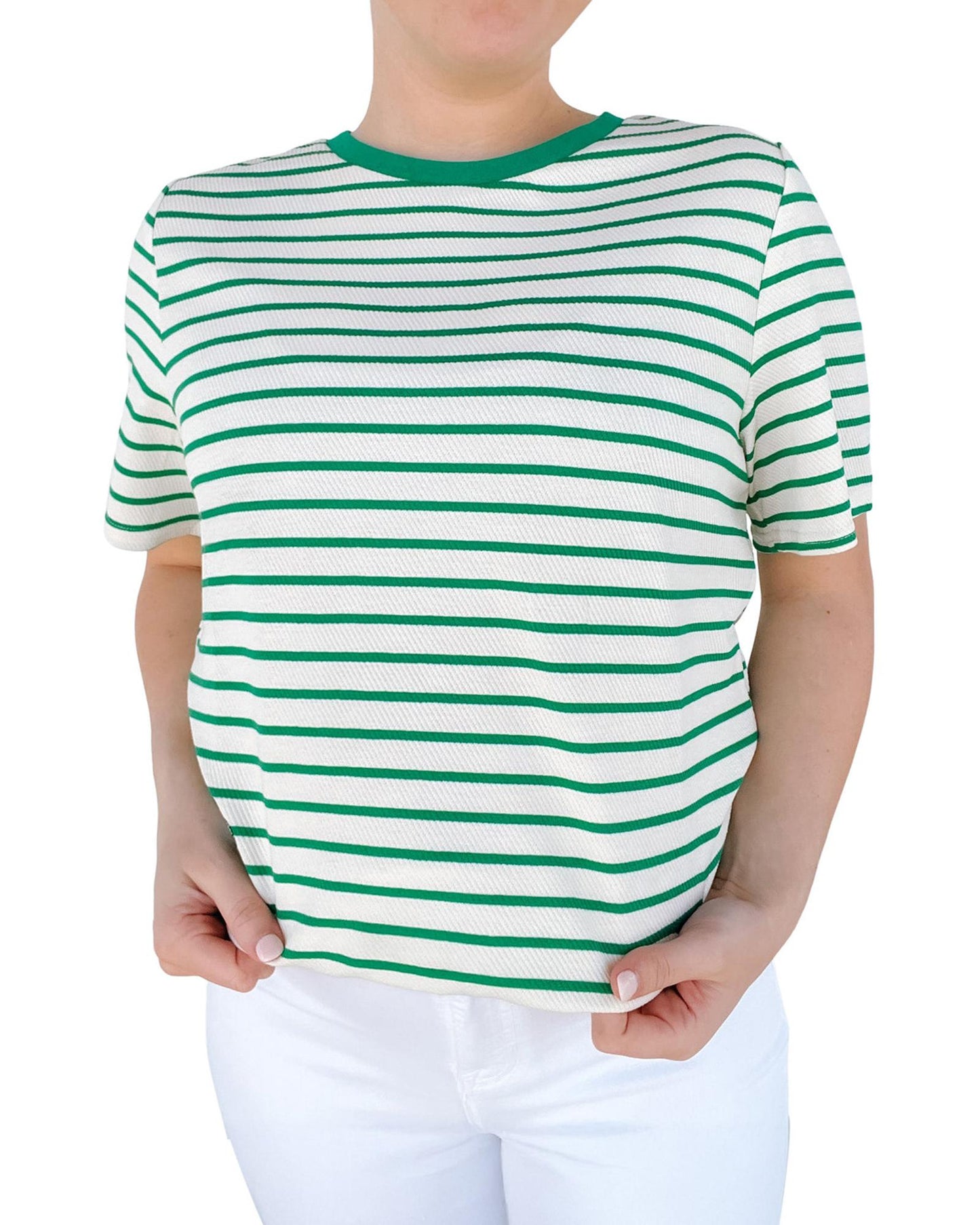 Green Stripe Plus Size Round Neck T-Shirt - 4X