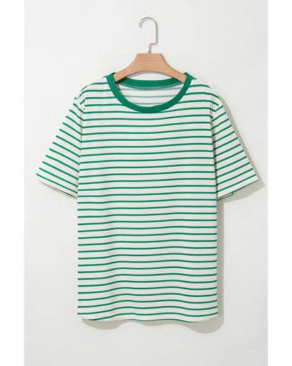 Green Stripe Plus Size Round Neck T-Shirt - 4X