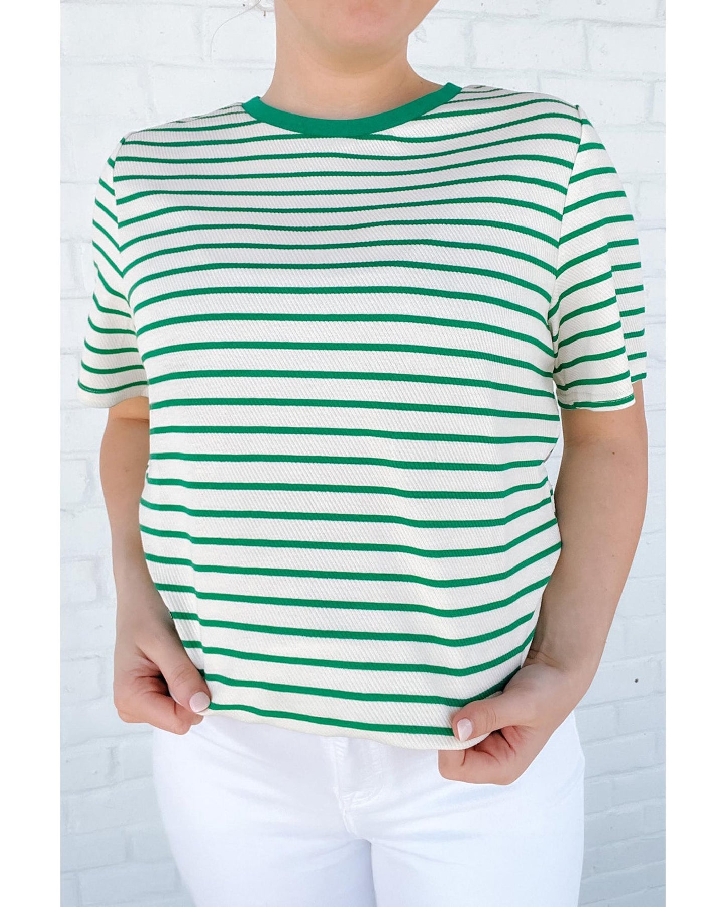 Green Stripe Plus Size Round Neck T-Shirt - 4X