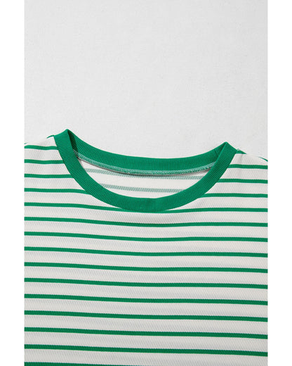 Green Stripe Plus Size Round Neck T-Shirt - 4X