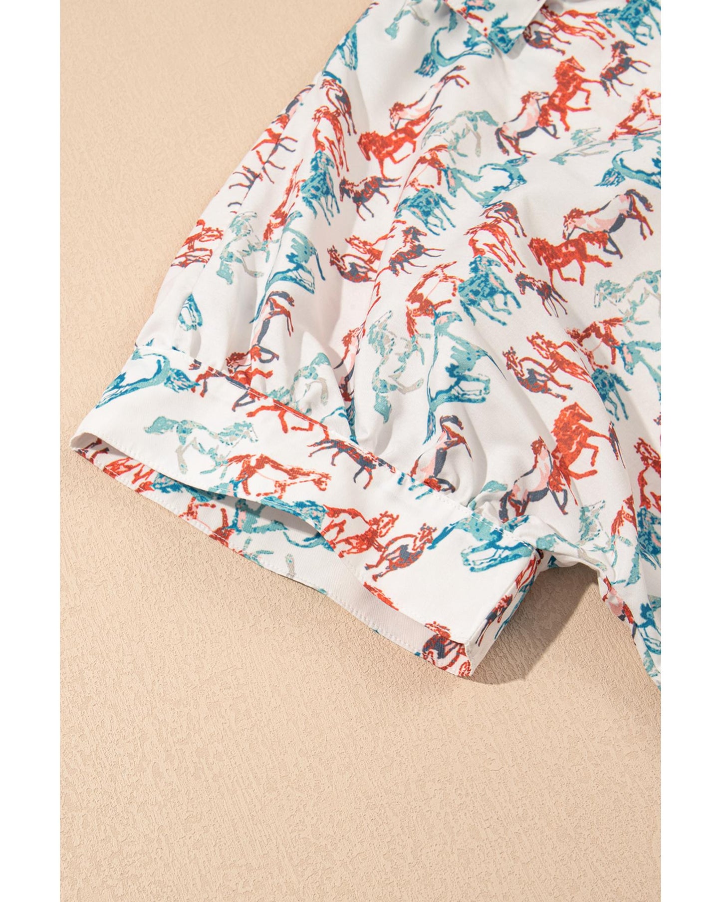 Premium Women's Plus Size Blouse with Galloping Horse Print & Split Neck - White (1X)