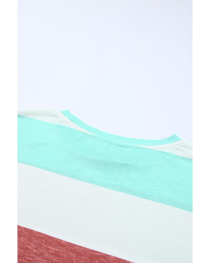 Plus Size Women's Colorblock Pullover Top with Long Sleeves - Green 2X