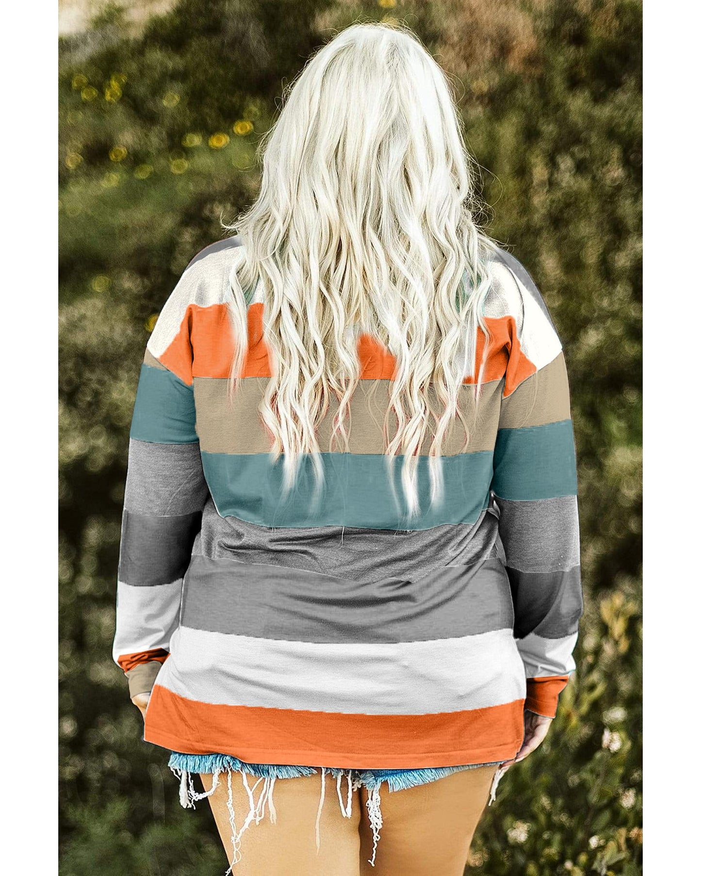 Premium Women's Pullover Top Plus Size Stripe Colorblock - Green (3X)