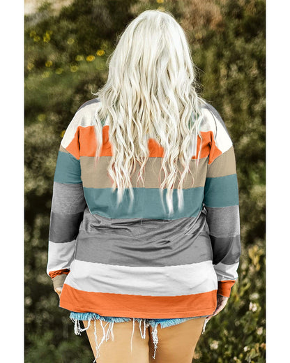 Premium Women's Pullover Top Colorblock Green Stripe - 4X