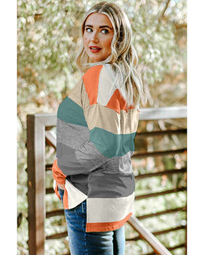 Premium Women's Pullover Top with Stripe Colorblock - Green 5X