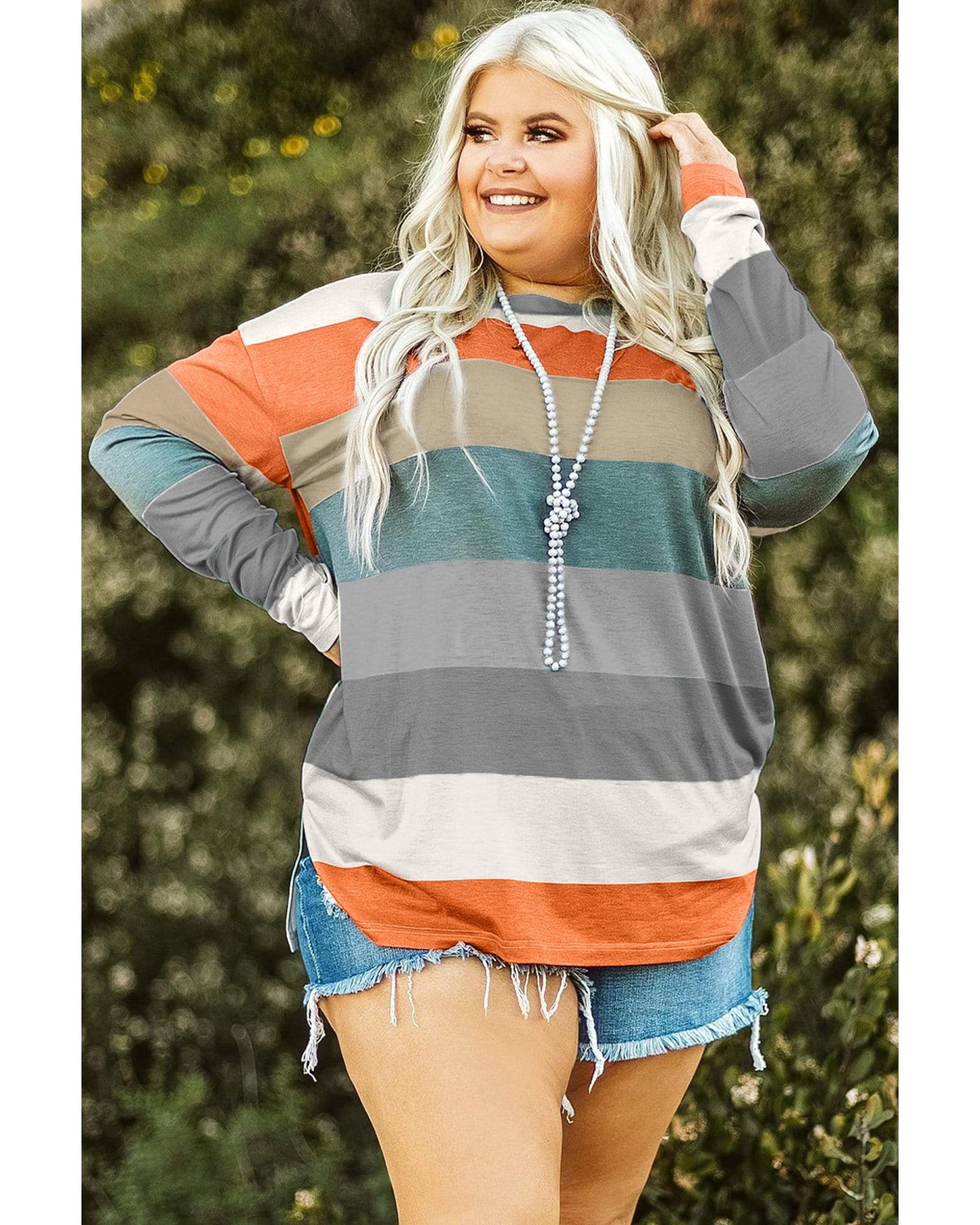 Premium Women's Pullover Top with Stripe Colorblock - Green 5X