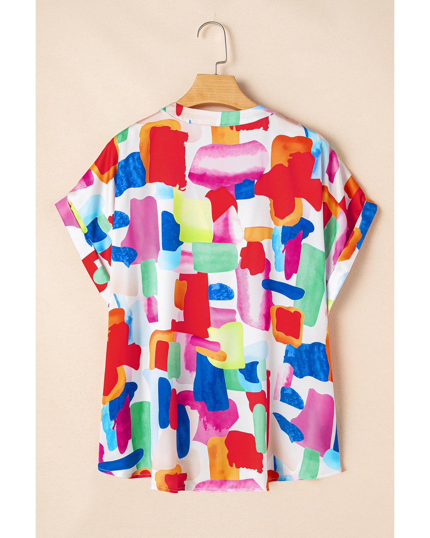 Women's Plus Size Blouse with Colorful Brush Stroke Print & Split Neck - 1X