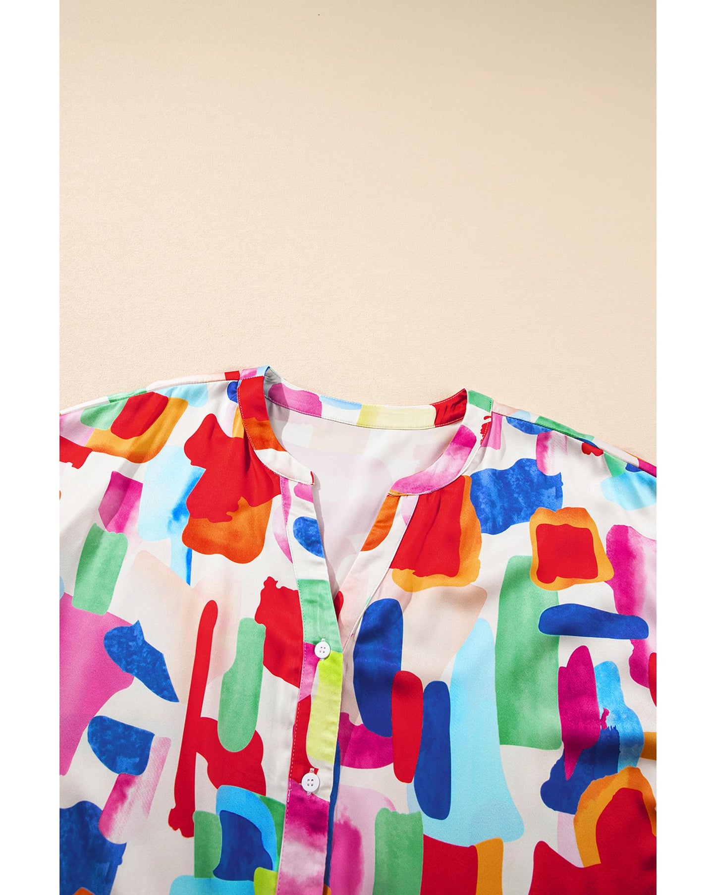 Women's Plus Size Blouse with Colorful Brush Stroke Print & Split Neck - 1X