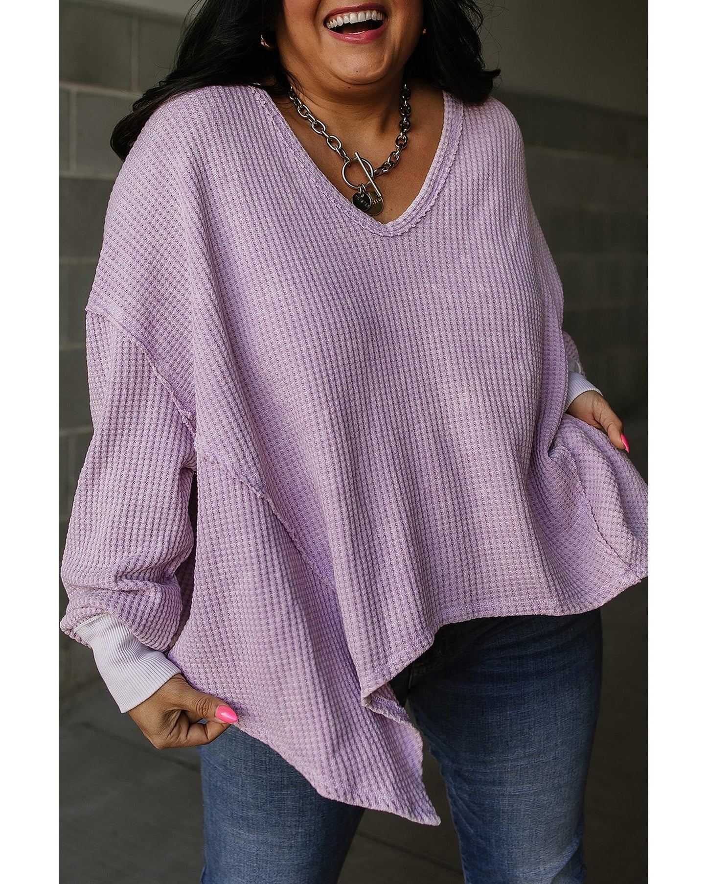Orchid Petal Plus Size Waffle Knit Flowy Top - 3X