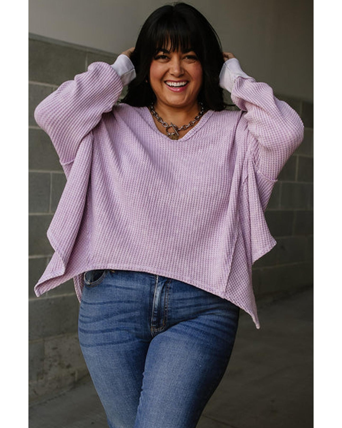 Orchid Petal Plus Size Waffle Knit Flowy Top - 3X