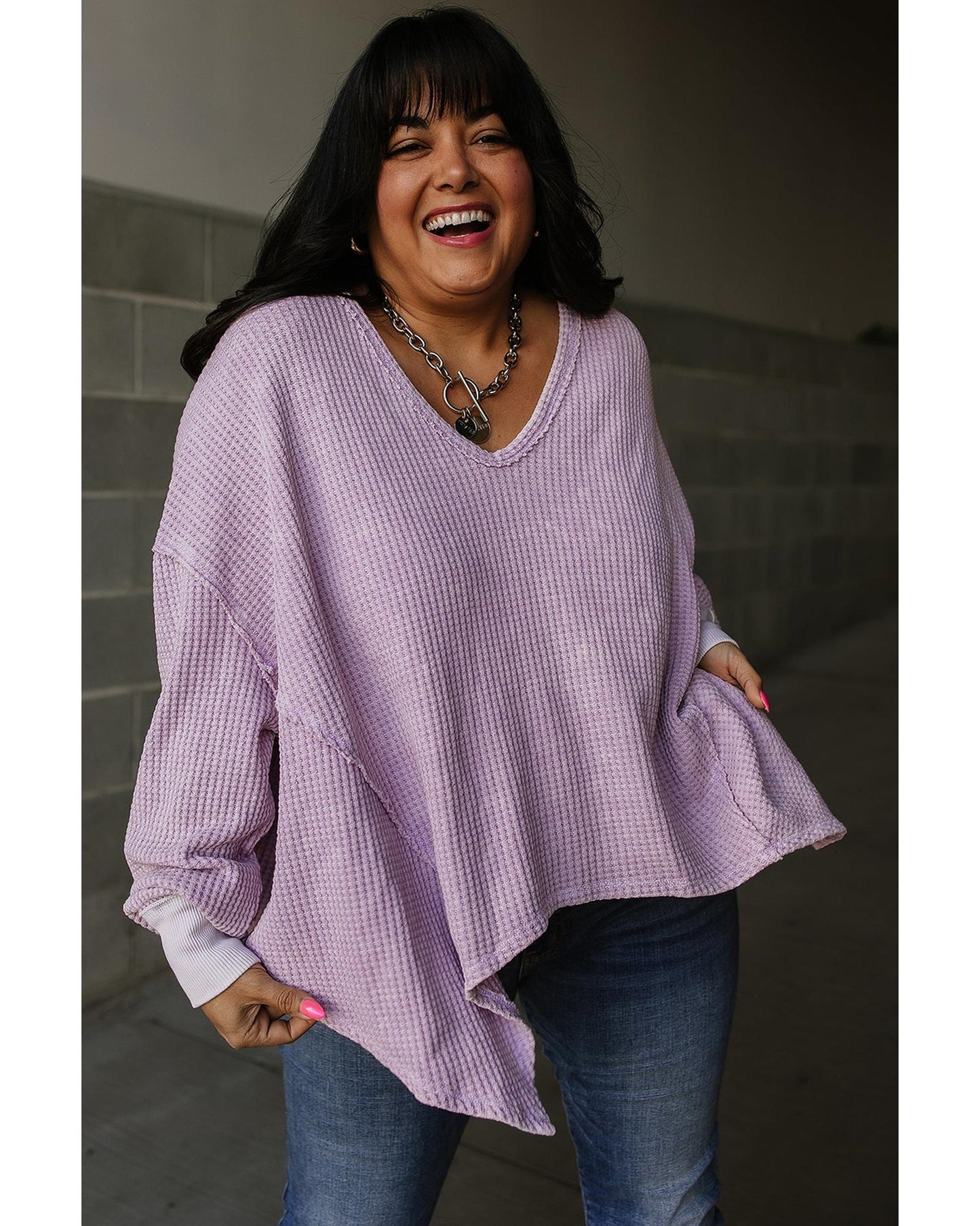 Orchid Petal Plus Size Waffle Knit Flowy Top - 3X