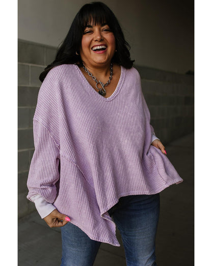 Orchid Petal Plus Size Waffle Knit Flowy Top - 3X