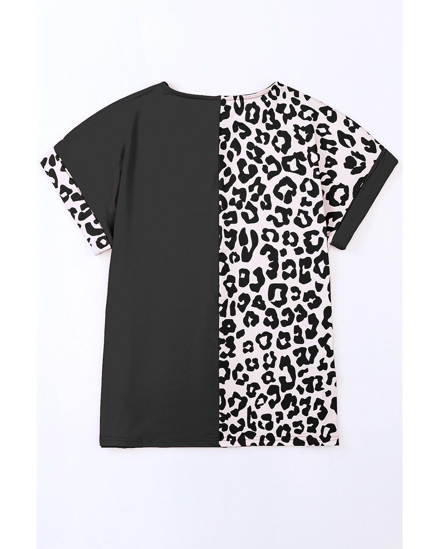 Premium Women's Plus Size T-shirt: Half Leopard Patchwork, Black - 3X